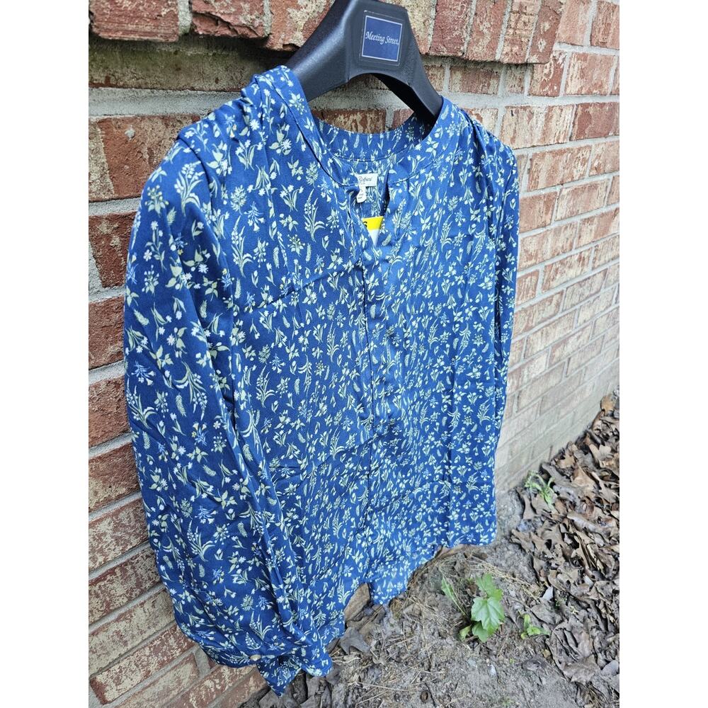 NWT Jachs Girlfriend Floral Blouse Top S Plissé Back 3/4 Sleeve Button Up Boho